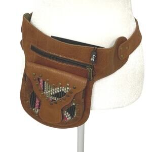 RAJ NWT Gabriella Brown Leather And Suede  Embroidered Western Belt Bag